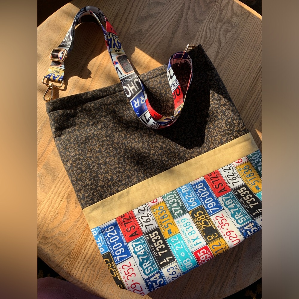 Hand crafted License plate themed tote bag
